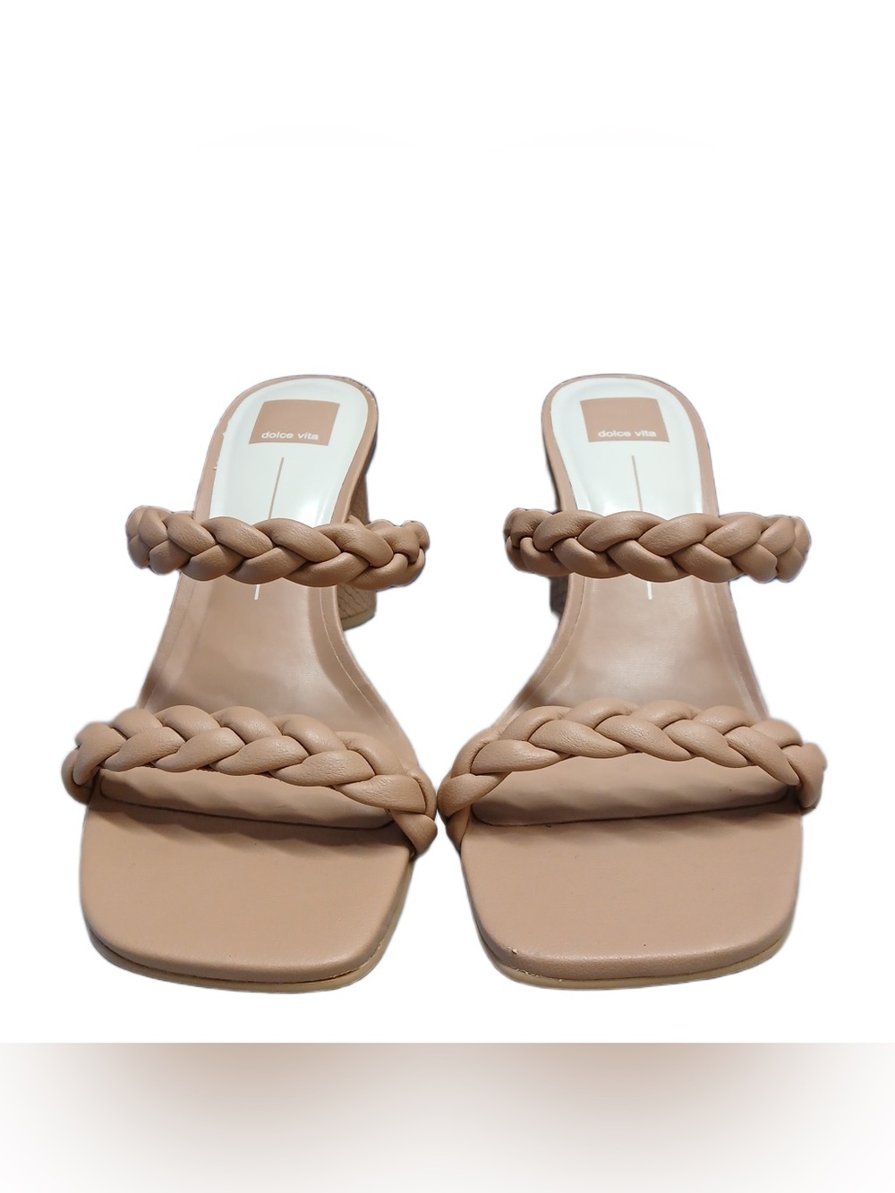 Dolce Vita Nude Braided Two-Strap Block Heel Mules